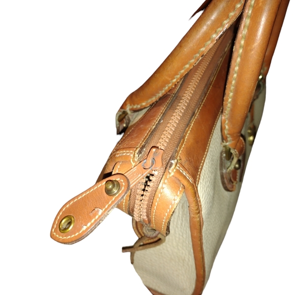 Vintage 1995 Dooney & Bourke Cream/Brown Pebble Leather Handbag Satchel - Picture 12 of 15